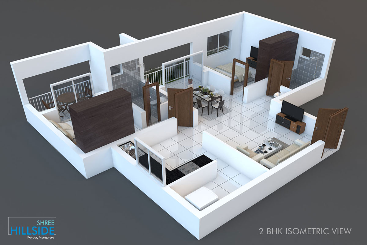 Shree Hillside, 2 BHK Isometric 3D View